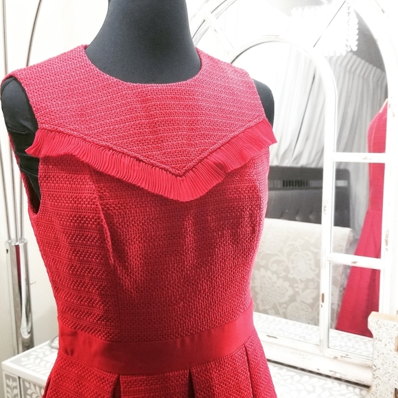 🍒NWT🍒 TED BAKER TWEED RED SKATER DRESS - Picture 2 of 6